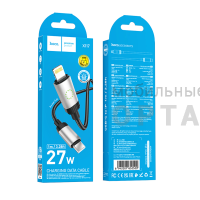 Кабель Type-C to Lightning HOCO X117 Star, 1m, PD 27W,  черный, серая вставка